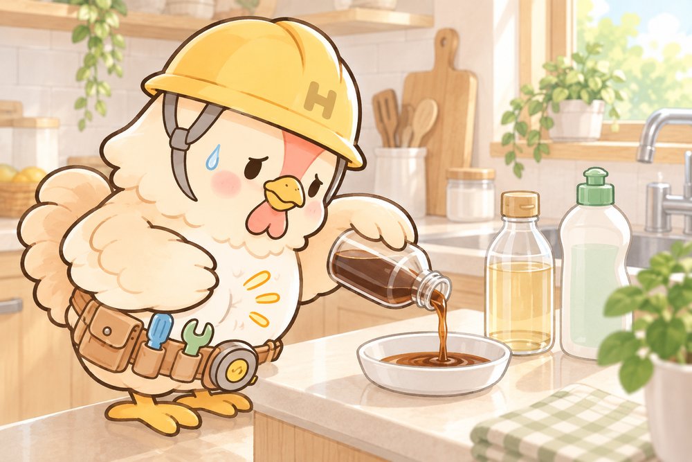 めんつゆとお酢でトラップ用の液を作るナビ助