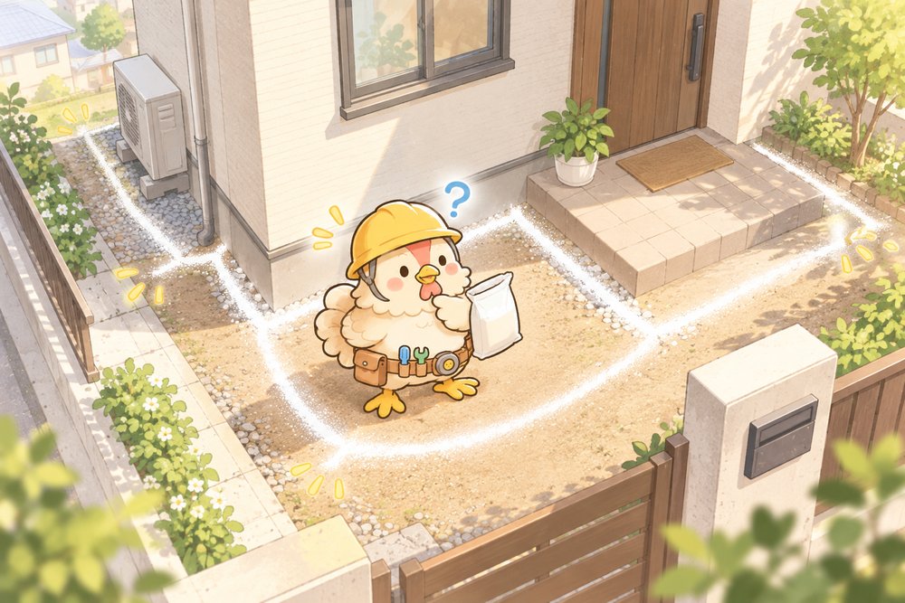 家のまわりに侵入防止の粉で線を引いたナビ助